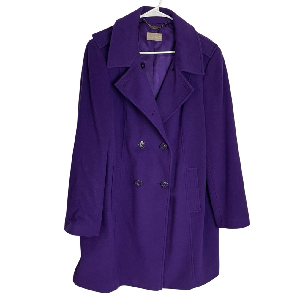 Planet London Wool Cashmere Blend Coat Womens XL/UK 18 Purple‎ Double Breasted